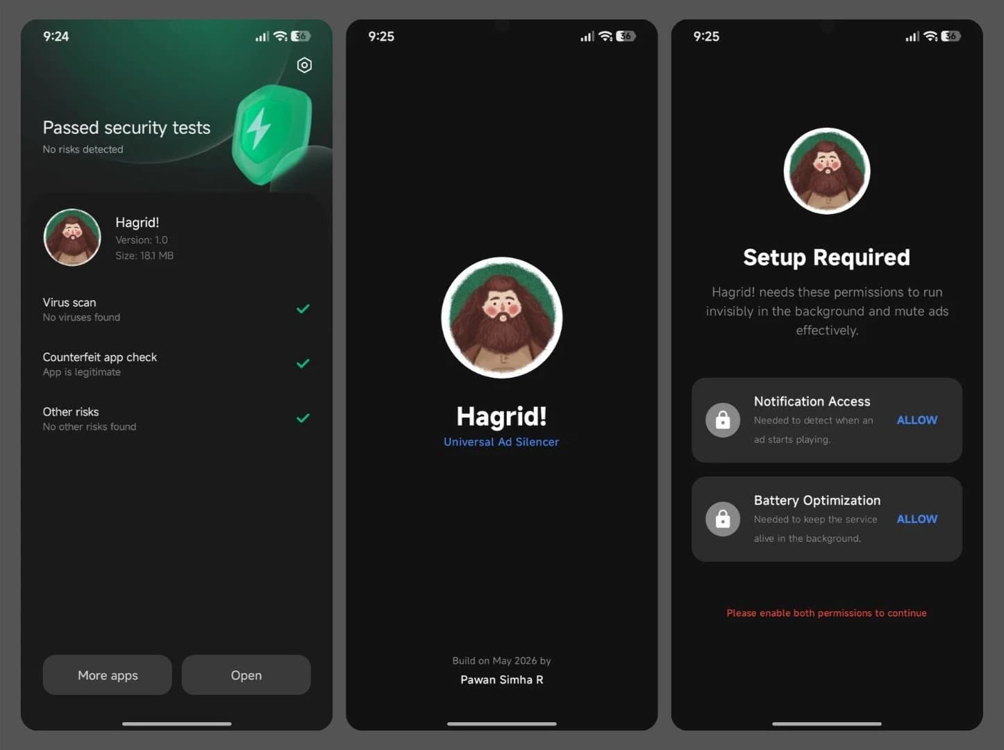Preview of Hagrid! Universal Background Ad Silencer for Android project